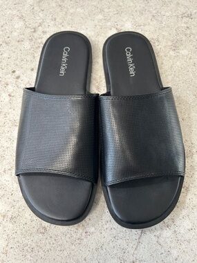 Calvin Klein Black Perforated Slide Sandals